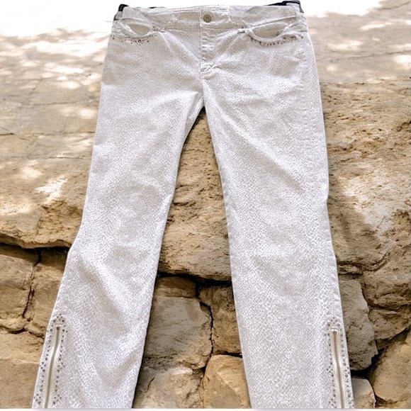 WHBM Gray Moto Skinny Snakeskin Print Crop Jeans Studded Accents Zip Ankle Edgy - Picture 15 of 16